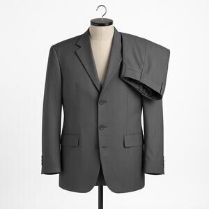 Lineage Men 2 Piece Gray Suit 46R Blazer Jacket Pants 40W Poly Rayon Purple Line